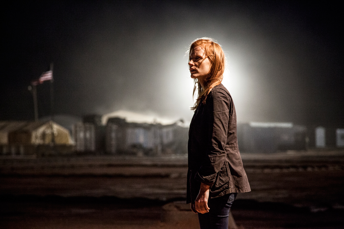 Jessica Chastain awaits confirmation of bin Laden’s death in Zero Dark Thirty.