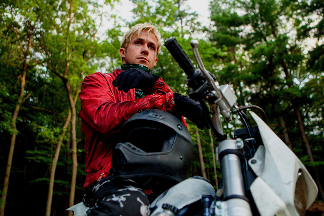 Ryan Gosling prepares to rob a bank on his motorcycle in The Place Beyond the Pines.