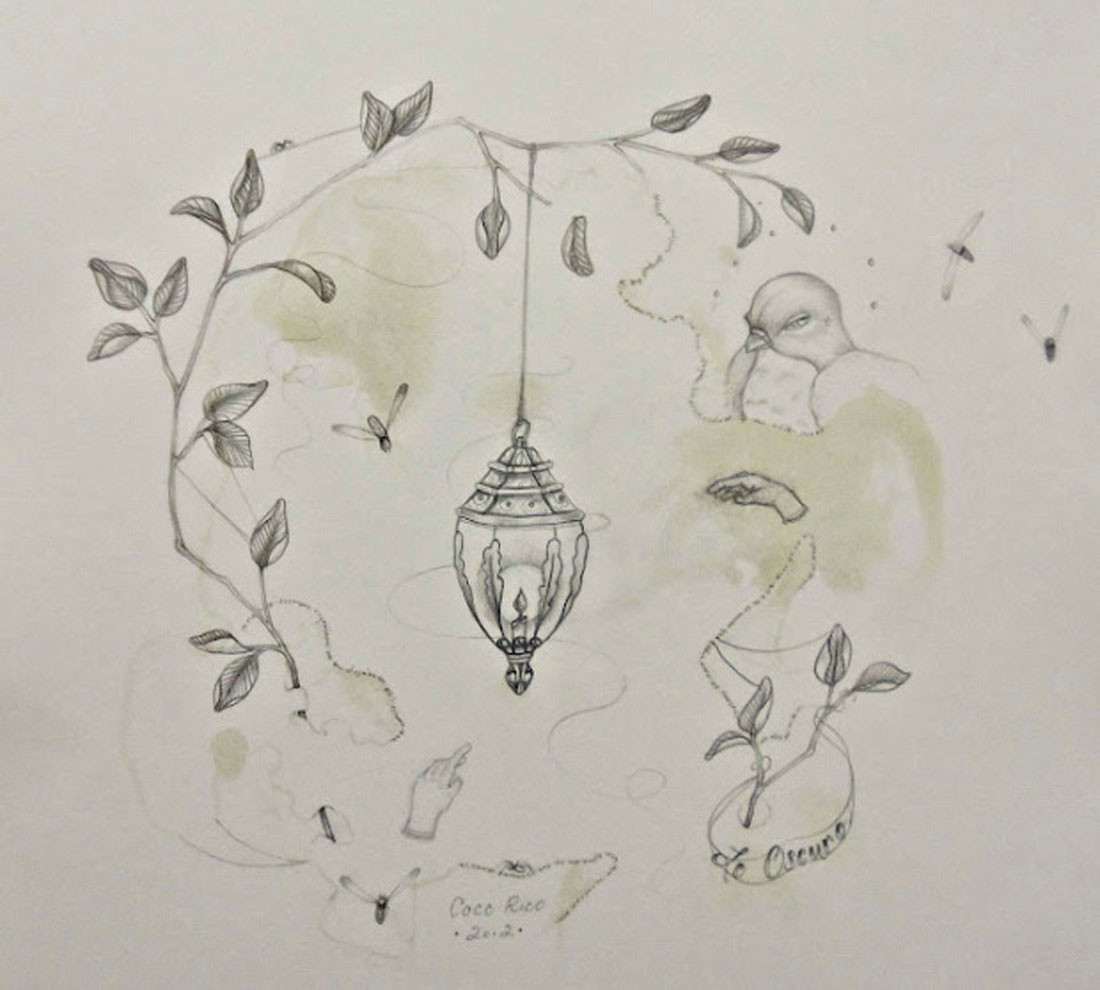 Coco Rico’s drawing “Lo Oscuro” will be on display thru Jun 7 at WoCA Projects.