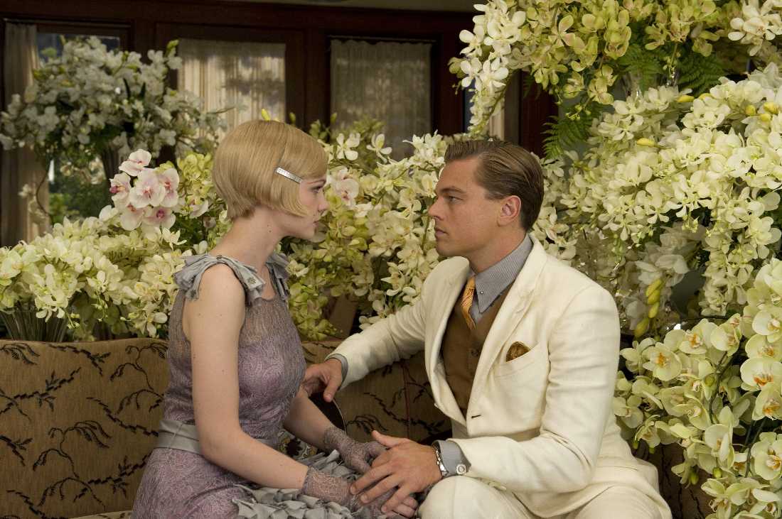 An explosion of flowers frames Carey Mulligan and Leonardo DiCaprio's romance in "The Great Gatsby."