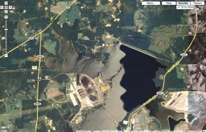 Surface coal waste ponds like this one in East Texas contribute to extensive poisoning of wildlife, researchers wrote. Google Maps