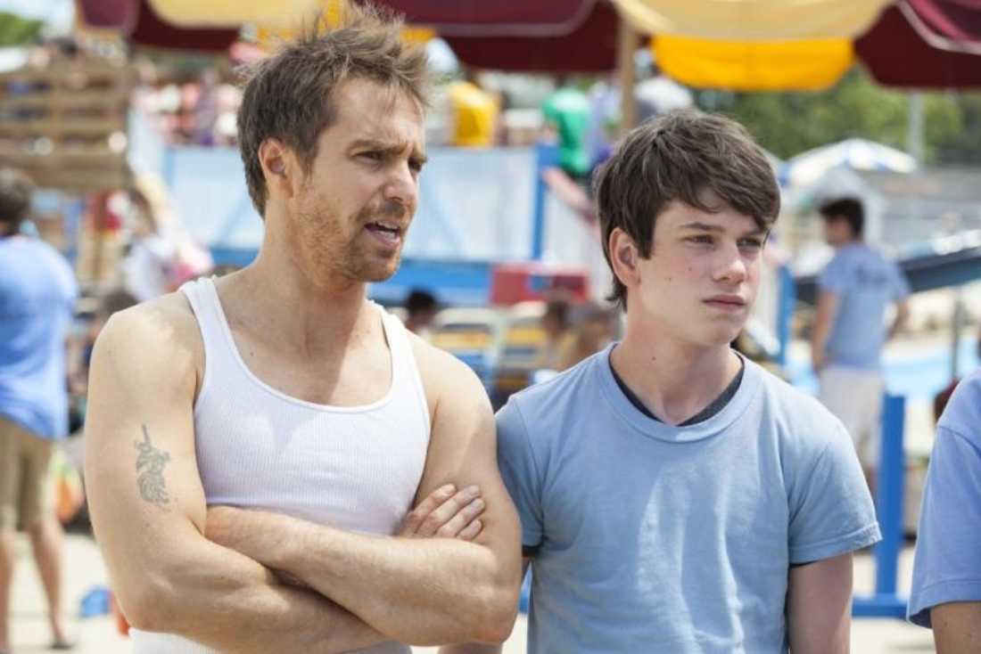 Sam Rockwell and Liam James ponder the next stage of life at an oceanside water park in The Way, Way Back.