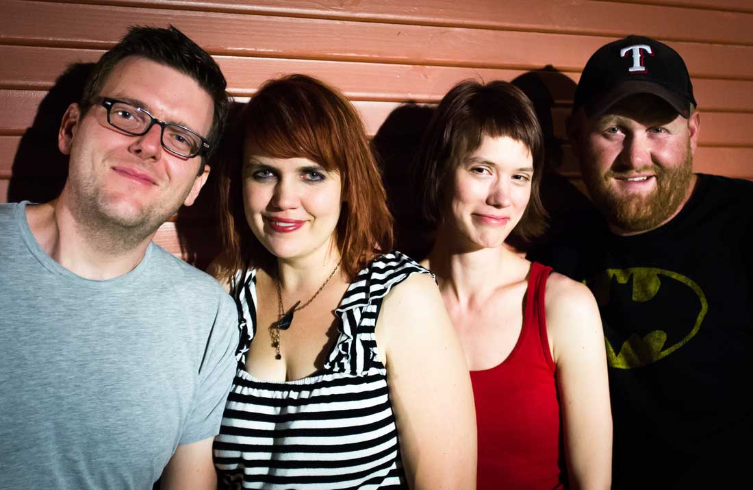 Kevin Buchanan, Steph Buchanan, Mandy Hand, and Aubrey Savage play cheerful, upbeat songs with smart, long sentences.