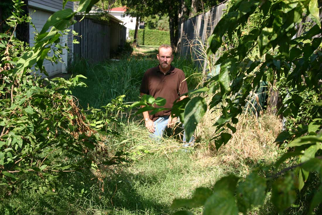 Malloy, in the jungle-like alley behind his house: “Is the city going to fine itself?” Jeff Prince