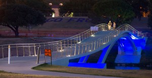 The Phyllis J. Tilley Memorial Bridge, which opened last year, is the first of its kind in North America, combining a steel arch and stress “ribbon.”