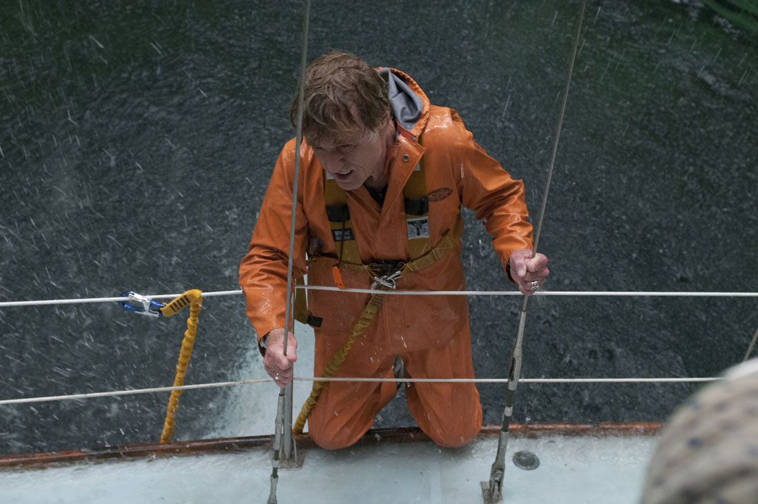 Ain’t that a hole in the boat? Robert Redford tries to keep his head above water in All Is Lost.