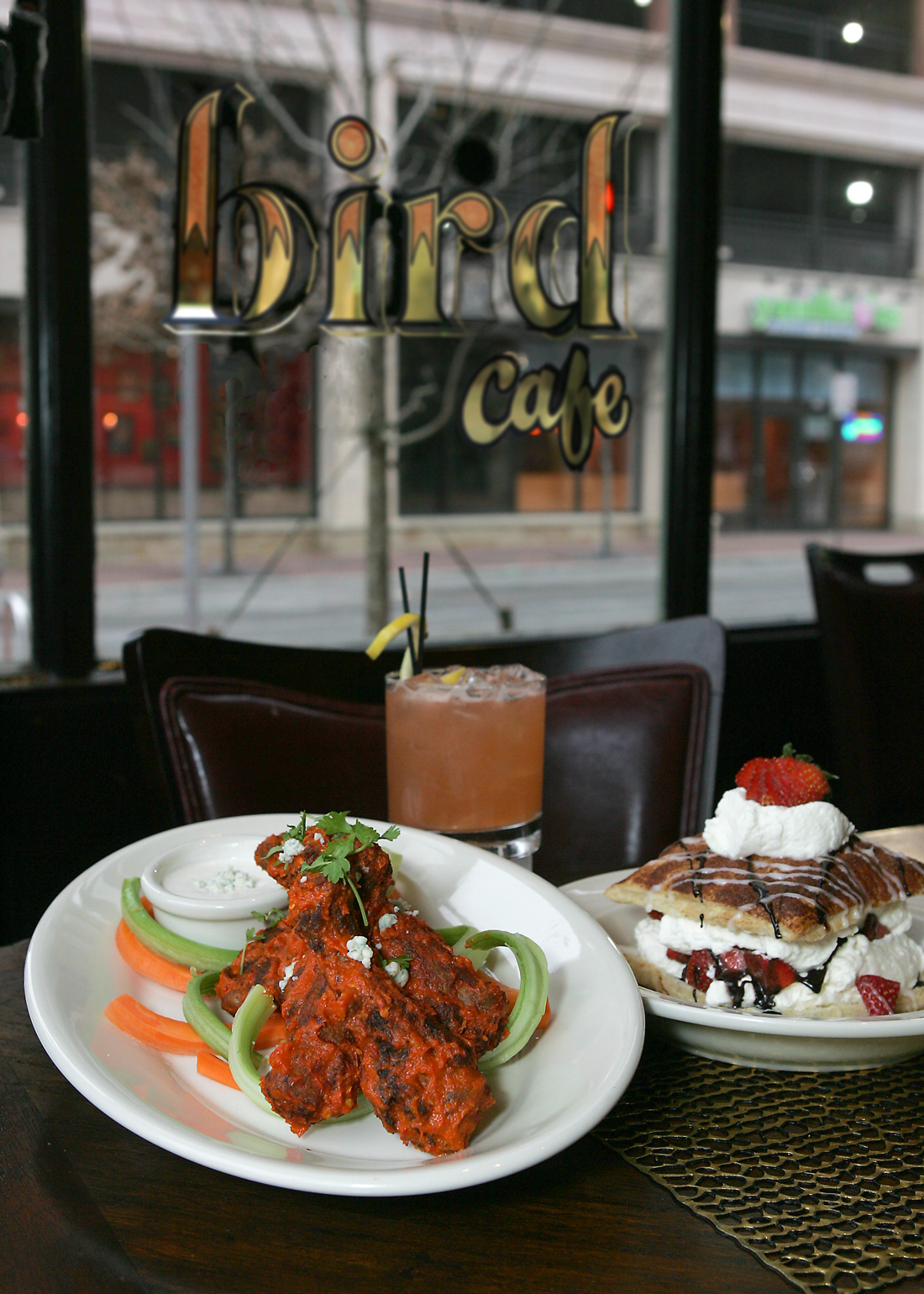 Crispy duck wings and chocolate-strawberry Napoleon await at Bird Café. Lee Chastain