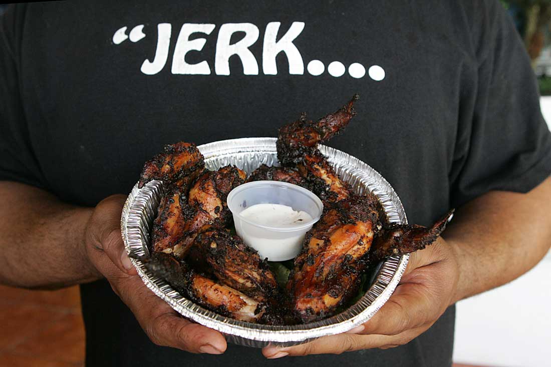 The jerk chicken is delicious and only mildly spicy at Stay C’s. Lee Chastain