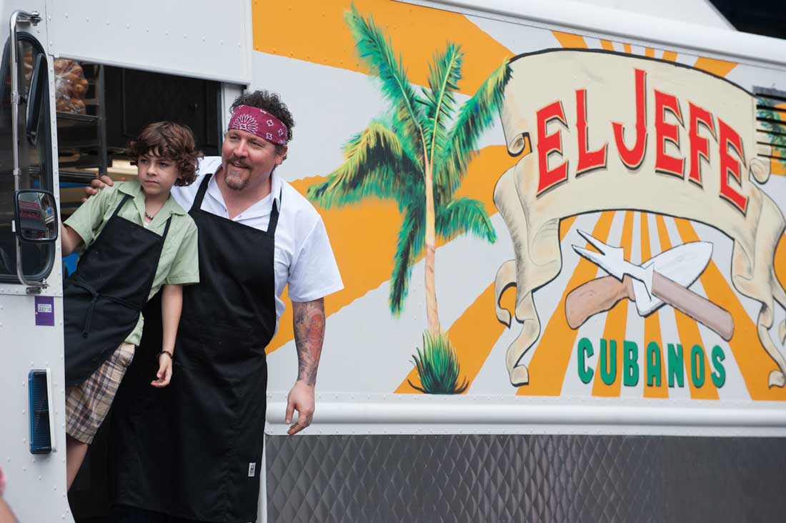 Emjay Anthony and Jon Favreau look for customers for their new food truck in Chef.