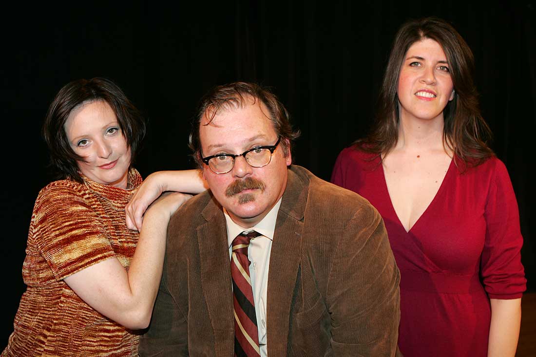 (From left to right) Mary Jane Greer, Seth Johnston, and Laura Lutz Jones star in Drag Strip Courage’s production of Pinter’s giddy romp Old Times. Lee Chastain