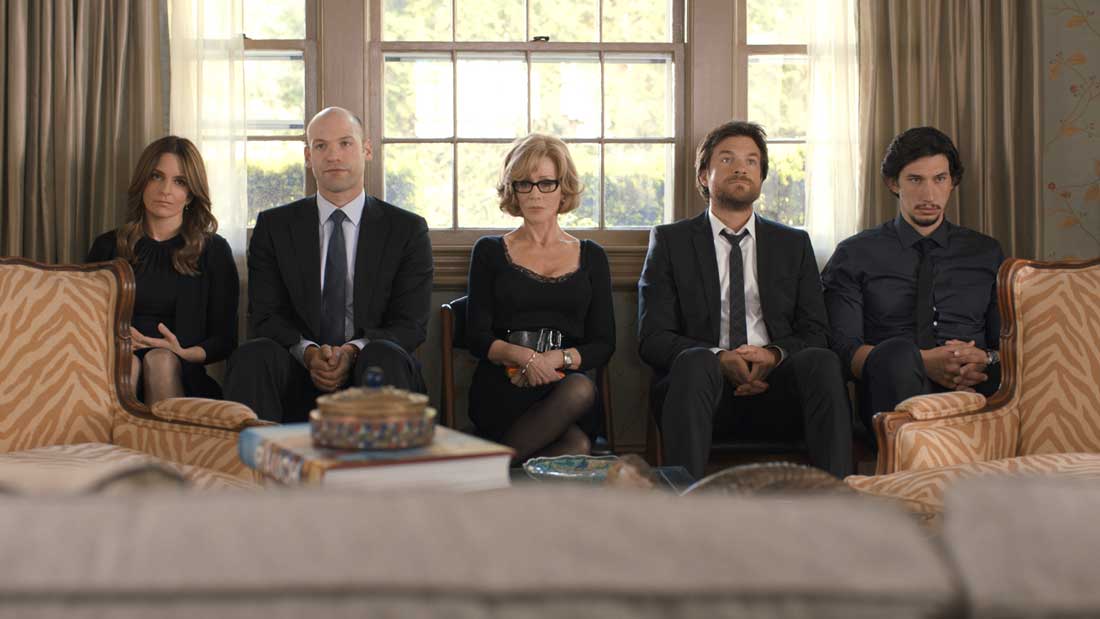 Tina Fey, Corey Stoll, Jane Fonda, Jason Bateman, and Adam Driver put on their shiva faces in This Is Where I Leave You.