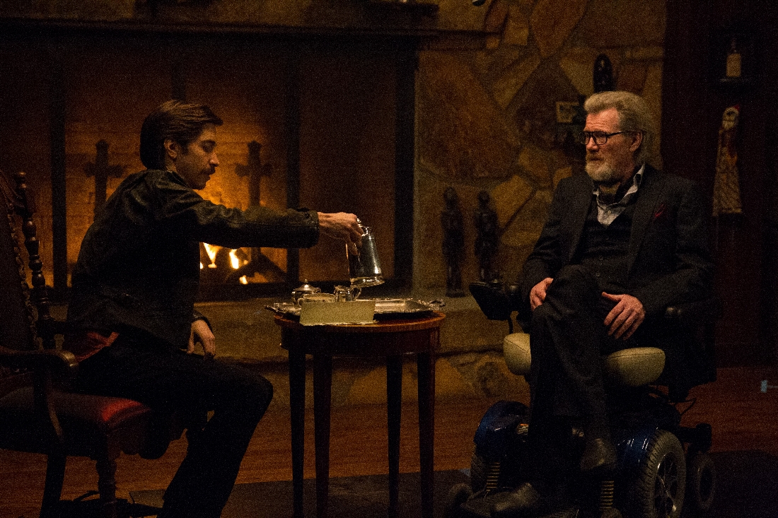 Justin Long and Michael Parks conduct an initial interview before things get hairy in "Tusk."