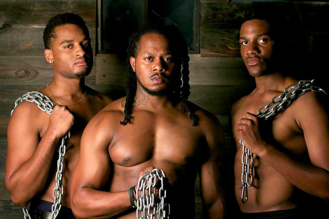 Adam A. Anderson, Rico Romalus, and Seun Soyemi star in Jubilee Theatre’s The Brothers Size. See Friday.