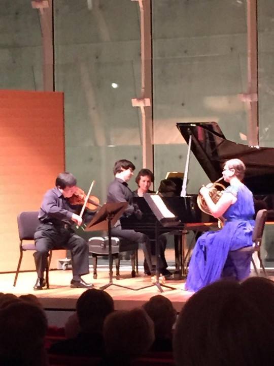 (From left to right) Michael Shih, Vadym Kholodenko (his page turner), and Kelly Cornell deftly handled Brahms' "Horn Trio."