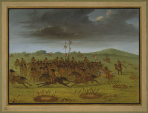 George Catlin; "Archery of the Apachees [sic]"; ca. 1855; Oil on paper mounted on paperboard; Amon Carter Museum, Fort Worth, Texas, Gift of Paul Mellon; 1986.40