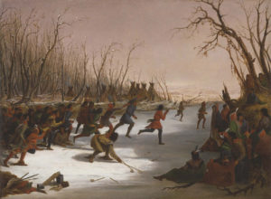 Seth Eastman; "Ballplay of the Dakota on the St. Peters River in Winter"; 1848; oil on canvas; Amon Carter Museum, Fort Worth Texas, Acquisition in memory of Mitchell A. Wilder, Director, Amon Carter Museum, 1961-1979; 1979.4