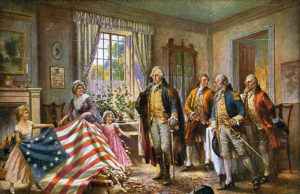 Betsy Ross sews a flag