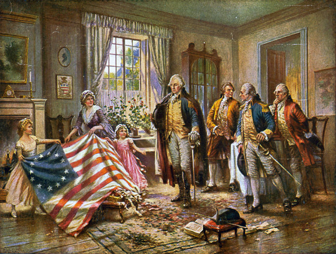 Betsy Ross sews a flag