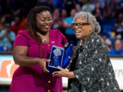 Opal Lee and LaDondra Wilson, courtesy Dallas Wings