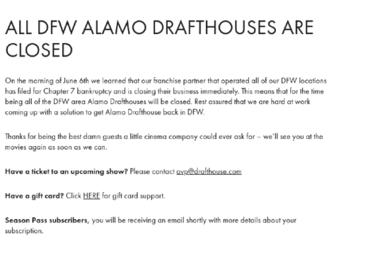 North Texas Alamo Drafthouse Locations Close